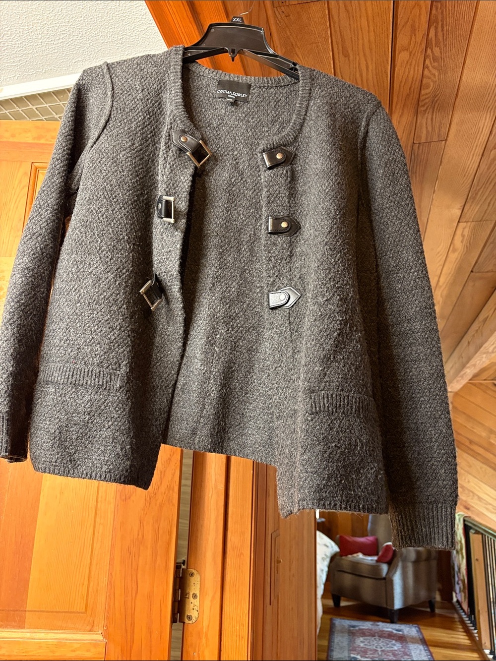 Cynthia Rowley Charcoal Gray Toggle-Accent Knit Cardigan